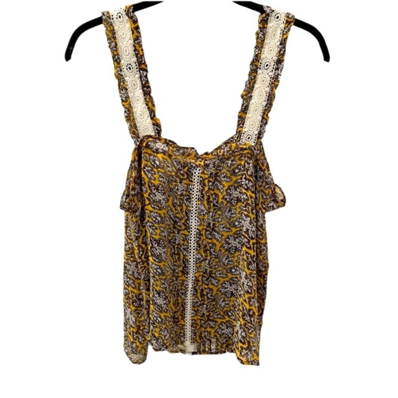 MAEVE -Anthropologie Yellow and Brown BoHo Patterned Tank Top - Picture 3 of 6